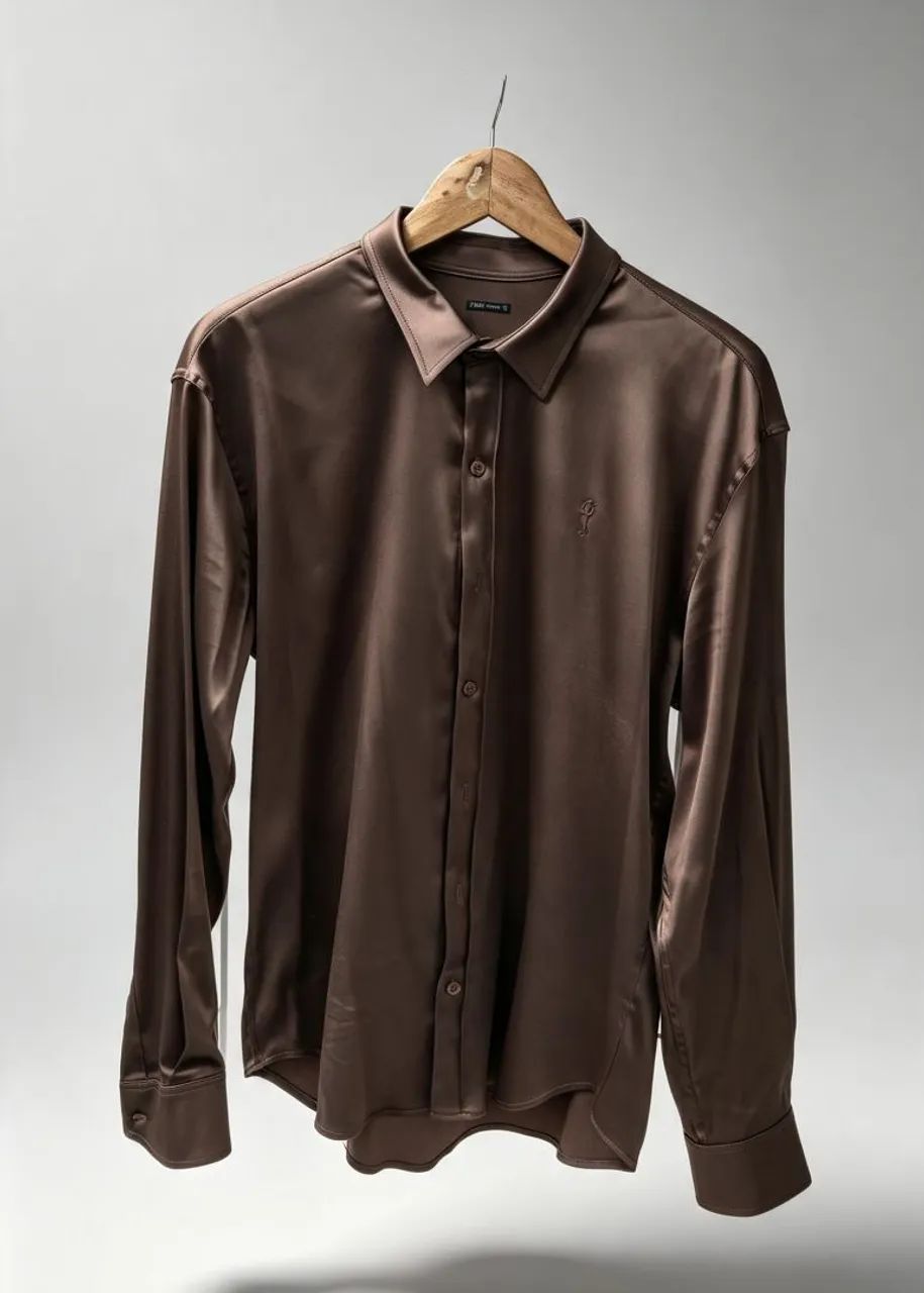 Camisa Zip Off Marrom acetinado, Tam. G