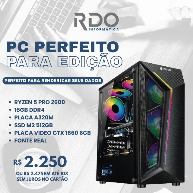 PC Ryzen 5 2600 16GB SSD 512GB GTX 1660 6GB - PC para Gamer e