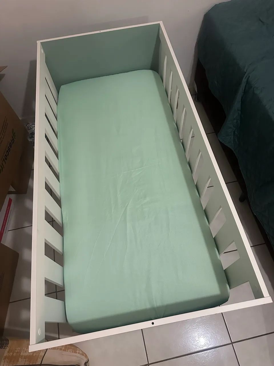 Berço Infantil Branco e Verde Menta + Colchão - Foto 2