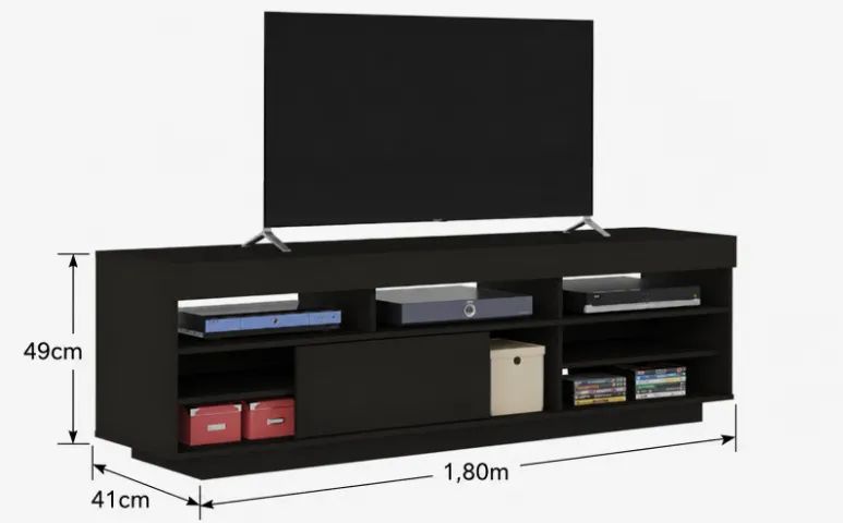 Rack  sala - para TV até 75" Porta de Correr Preto - Foto 4