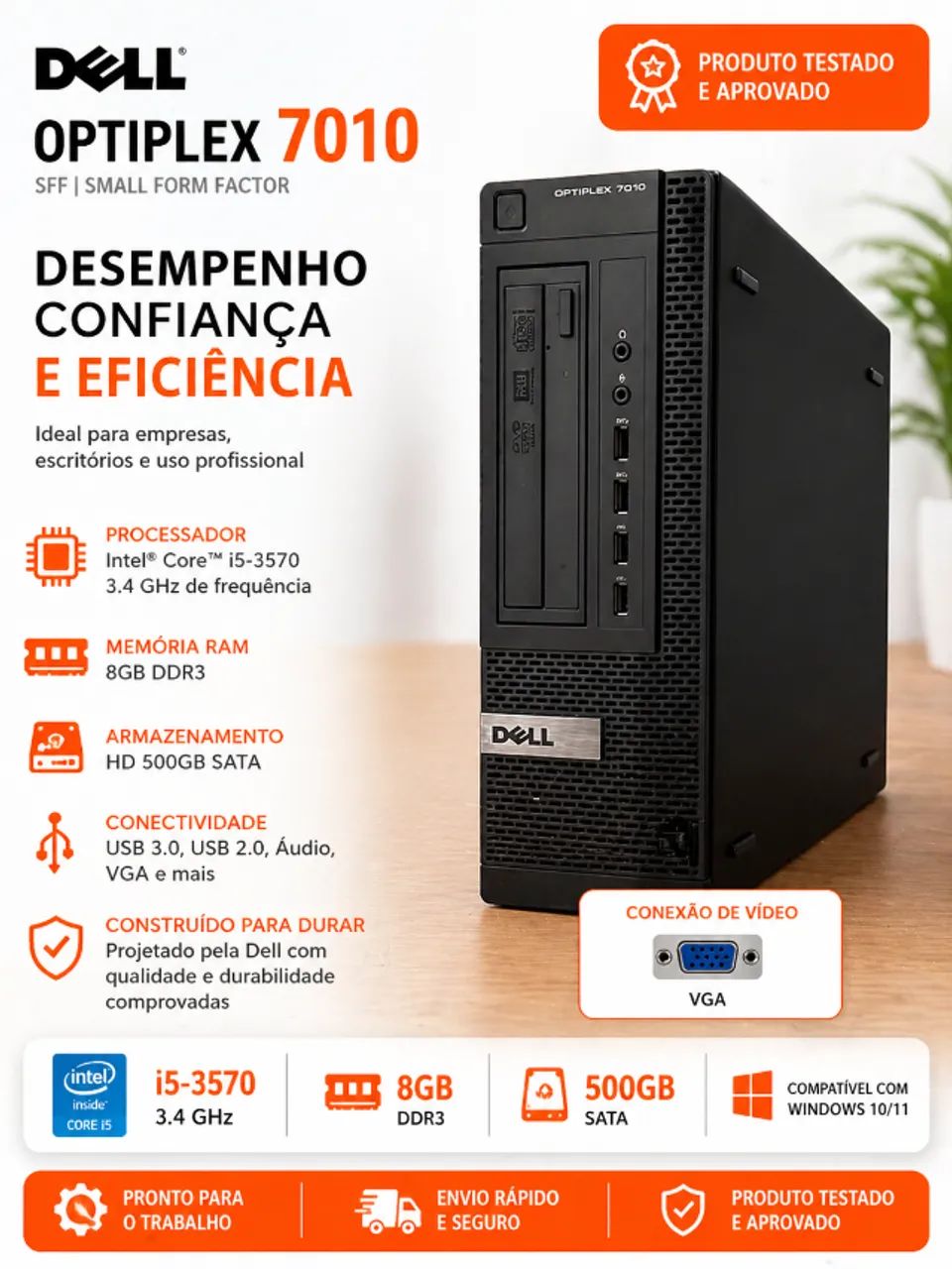 PC Dell i5 3570 3.4GHz 8GB HD 500GB  PRONTO PARA USO - LIGOU, USOU!  semi novo