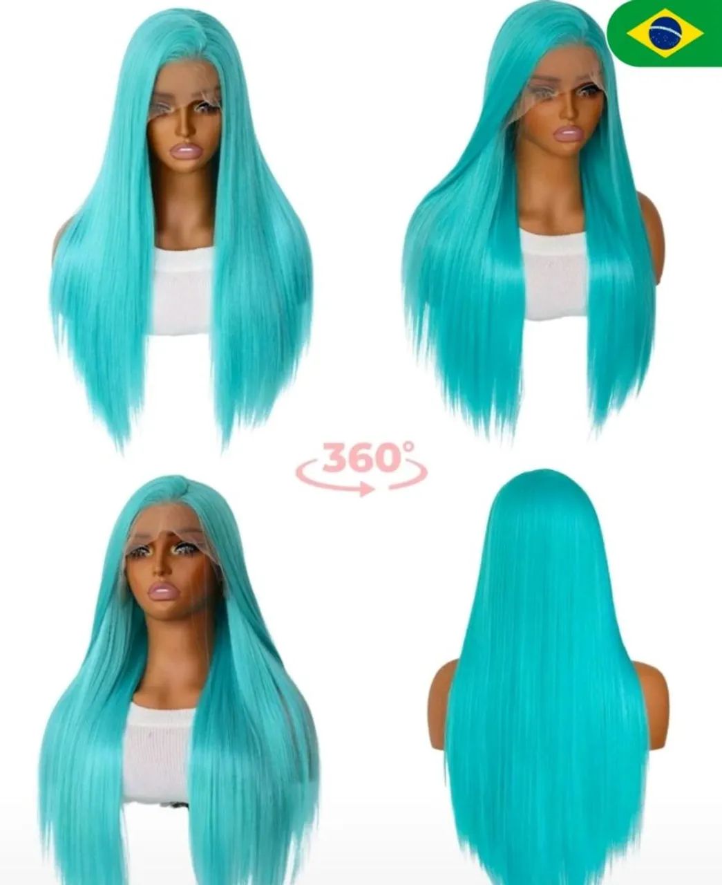 SALLYWELL Peruca de renda frontal sintética azul menta de 24 polegadas, cabelo liso - Foto 4