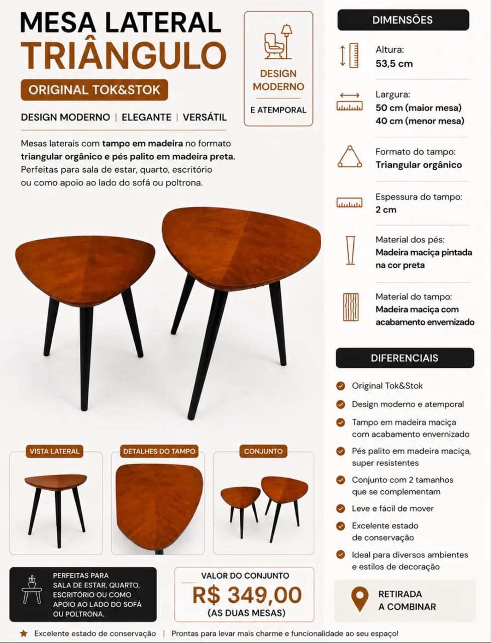 Mesa lateral tokstok modelo triângulo 