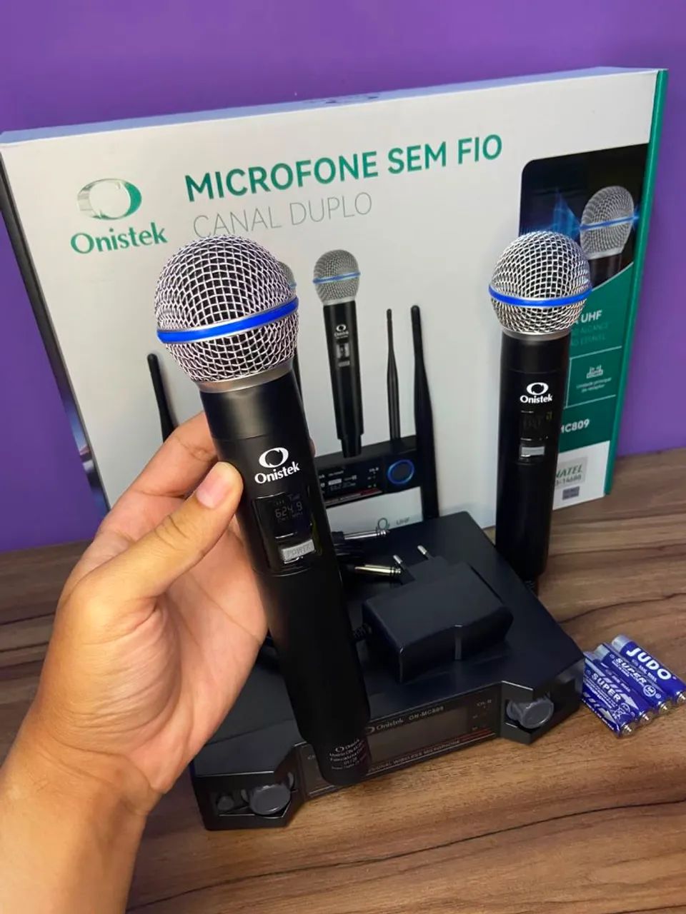 Microfone Sem Fio Onistek ON-MC809 Canal Duplo
