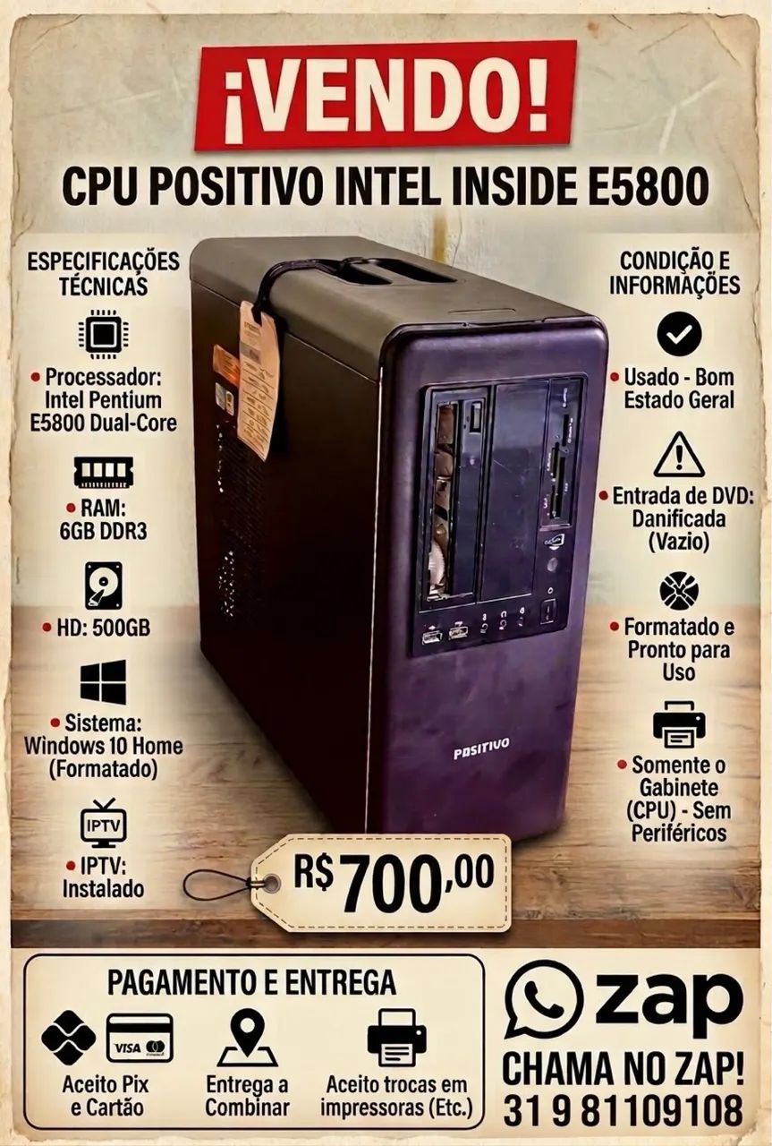 VENDO: CPU POSITIVO INTEL INSIDE E5800