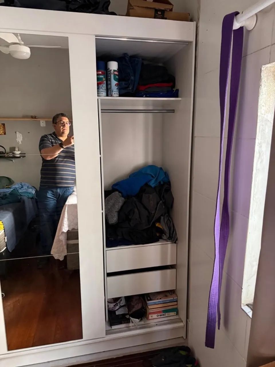 Guarda-roupa com Portas de Correr e Espelho - Branco - Foto 3