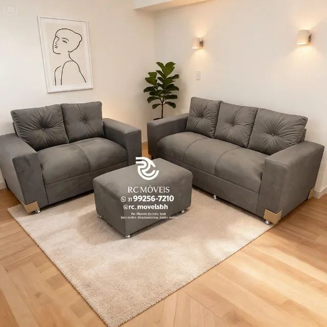 Sofá 2 e 3 Lugares com Puff Suede Marrom D33 Confortável Premium - Foto 3
