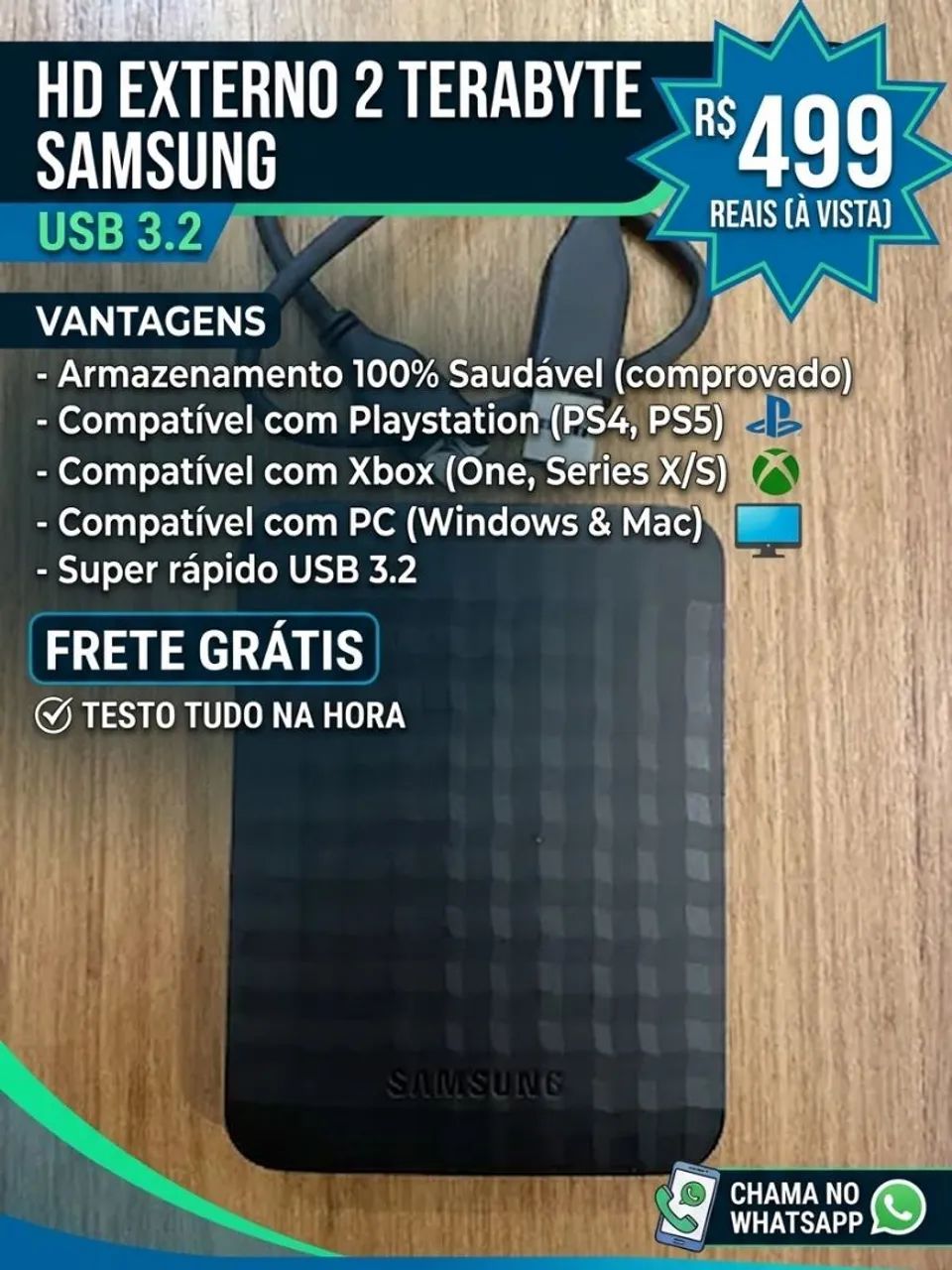 Hd externo 2 teras ótimo para jogos e consoles