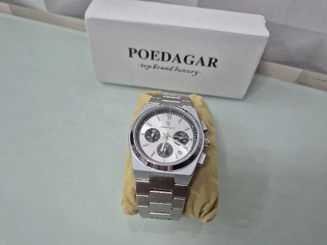 Relógio de pulso Poedagar 970 Silver White Black com pulseira em aço - Foto 4