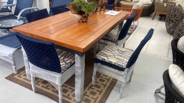 Conjunto  Zapa mesa 180x100x75 tampo perobas/ 6 cadeiras náutica  - Foto 2