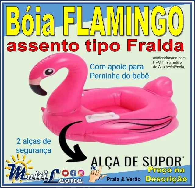 Bóia inflável Flamingo, 90cm, c/ suporte tipo Fralda p/ Bebê, Bestway