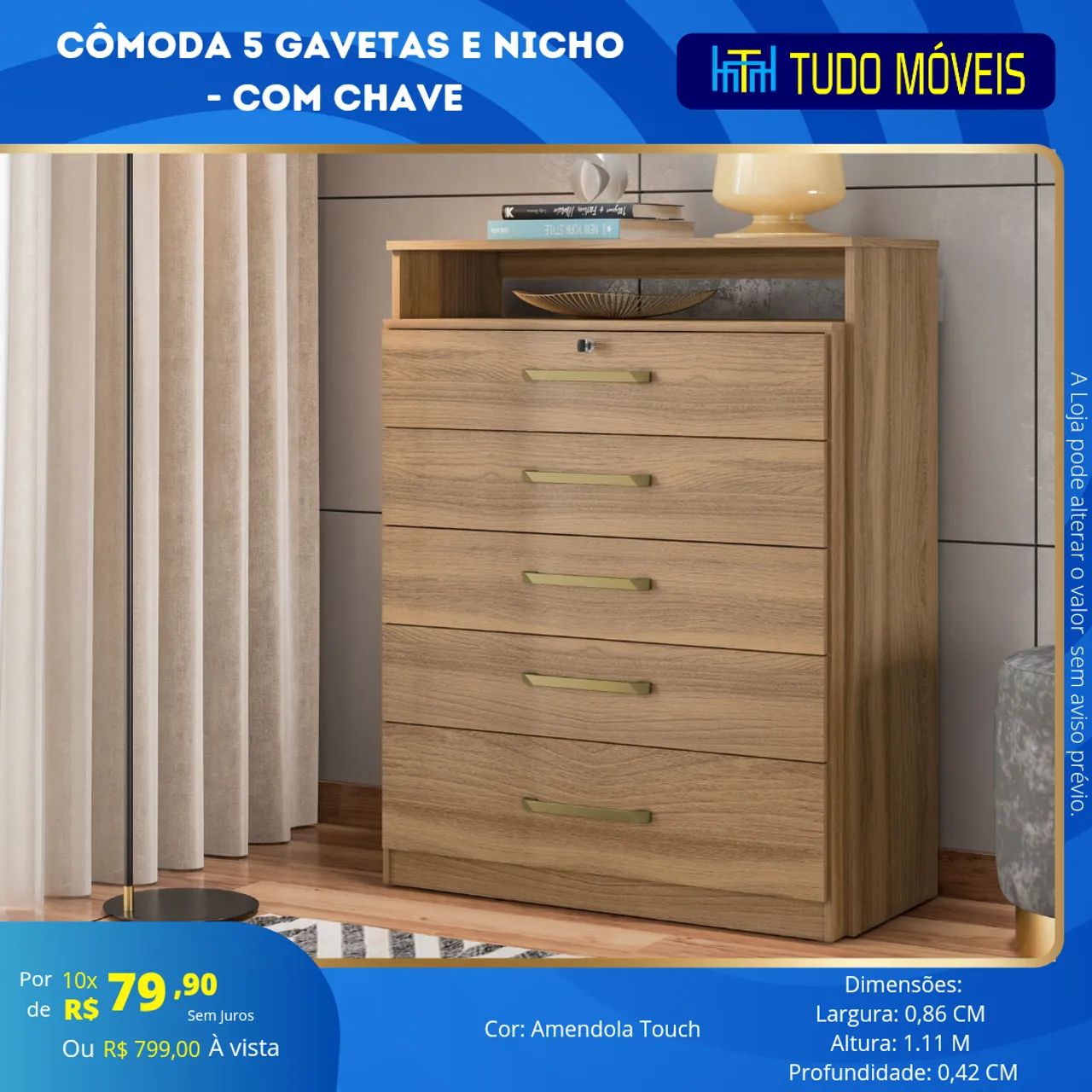 INSTA @TUDO_MOVEIS / CÔMODA 05 GAVETAS (01 COM CHAVE) - Foto 2