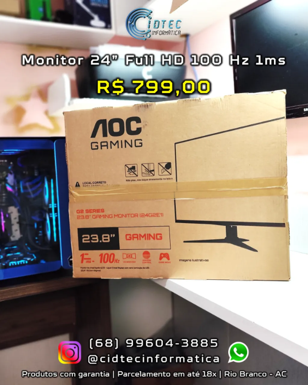 Monitor Gamer AOC 23.8" Full HD, 100Hz