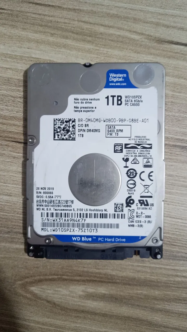 HD Notebook Western Digital 1TB SATA