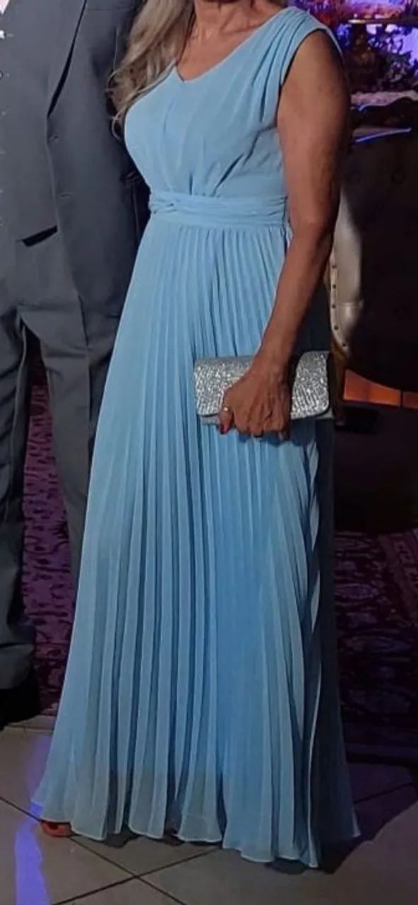 Vestido longo plissado azul claro - Foto 2
