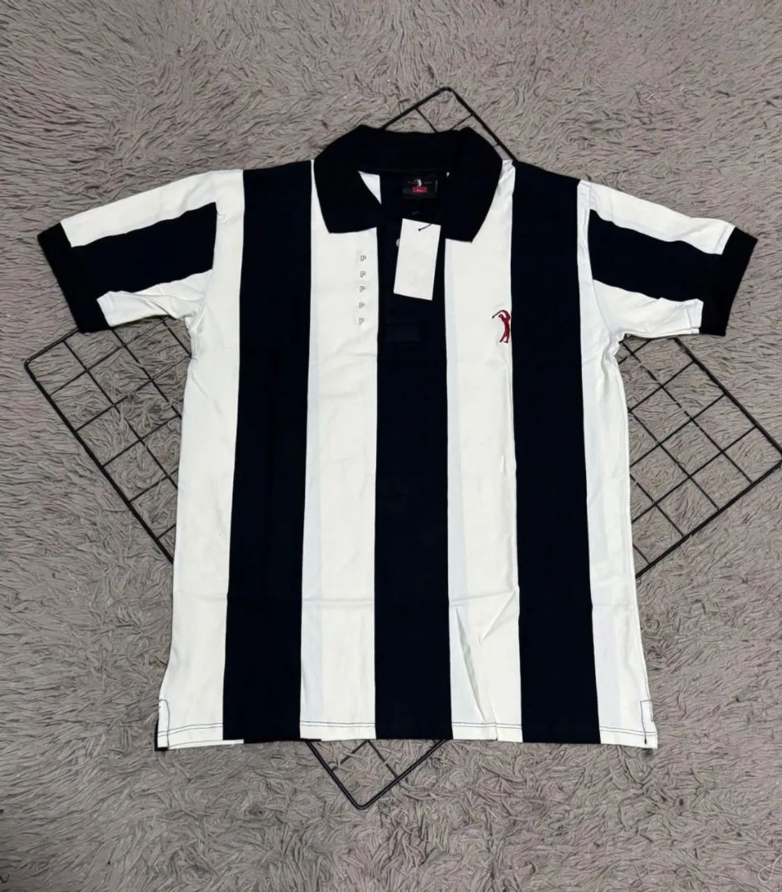 Camisa Polo Listrada Laranja, Branca e Azul - Foto 4