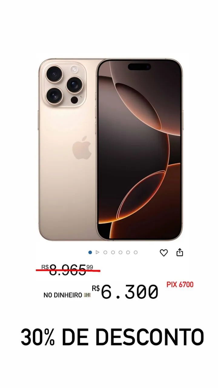 Apple iPhone 16 Pro Max 256GB Titânio-deserto 6,9" 48MP iOS 5G