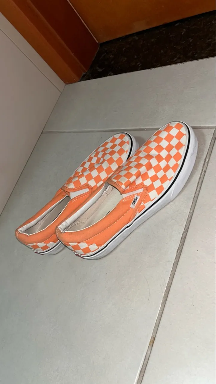 Tênis Vans Slip-On Quadriculado Laranja Salmão