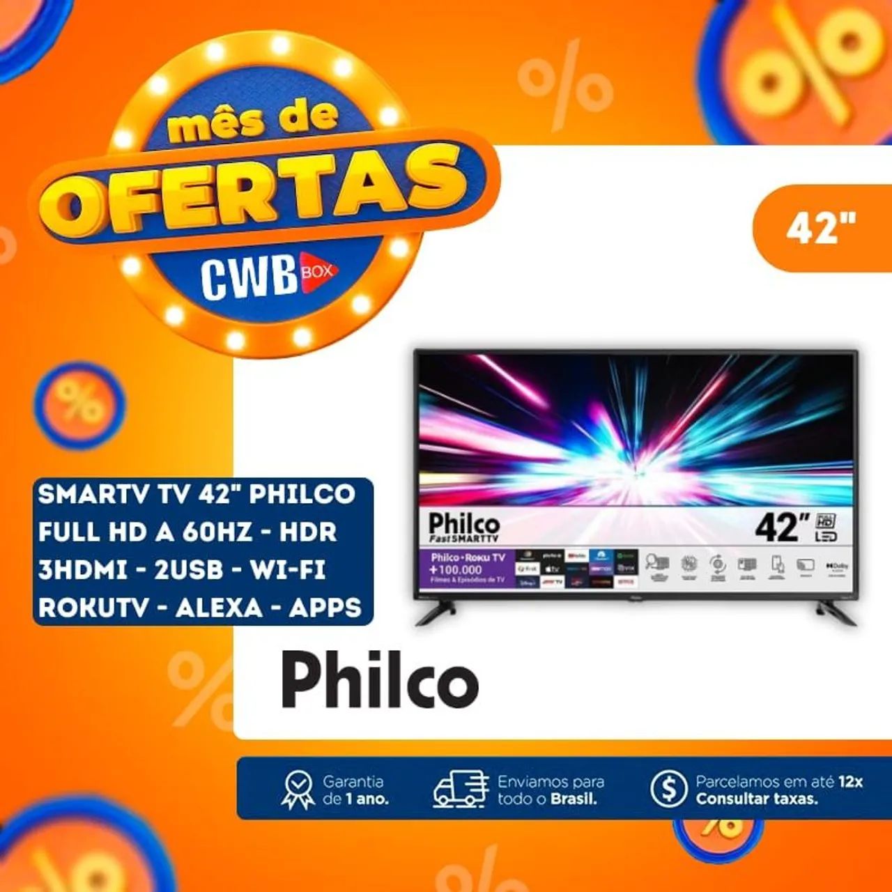 Smart TV 42" Philco Full HD RokuTV 3HDMI 2USB WiFi Alexa - TVs ...