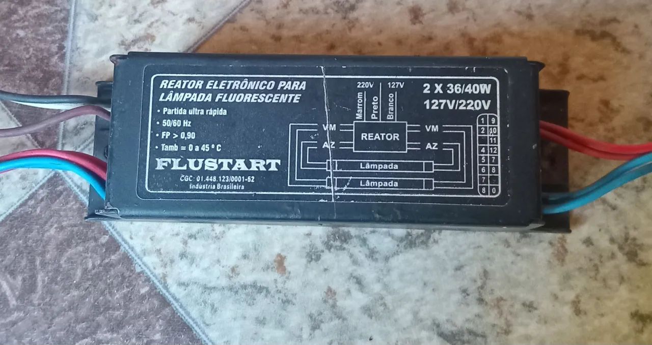 Reator Eletrônico para 2 Lâmpadas Fluorescente 2x36/40W 127V/220V