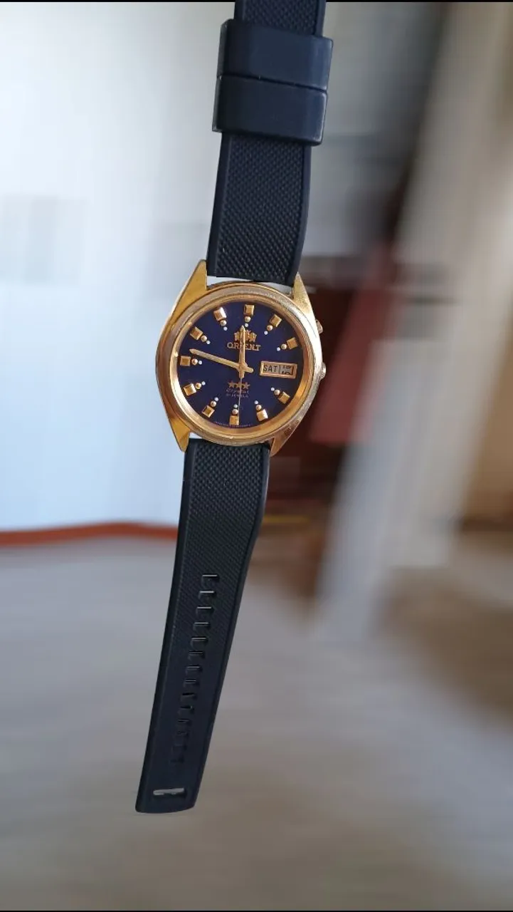 Relógio Orient Automático Dourado com Mostrador Azul