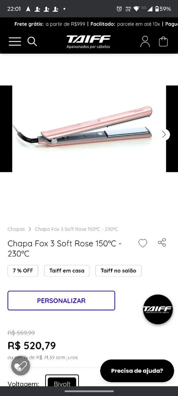 Chapinha Taiff Fox 3 Soft Rose Nova! - Foto 5