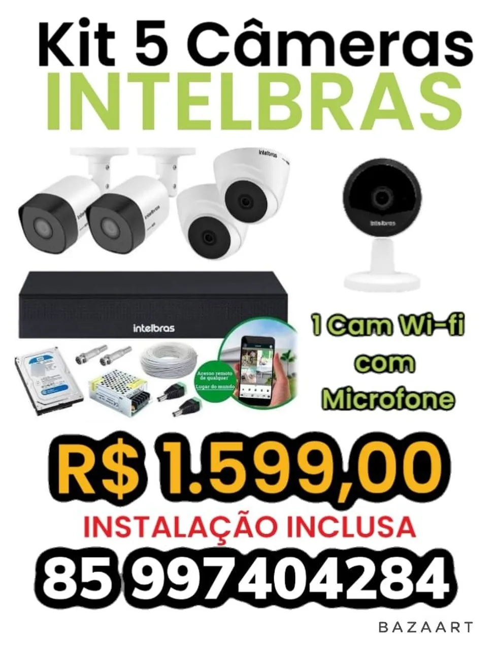 Kit 5 Câmeras Intelbras com Wi-fi e Microfone - Instalação Inclusa