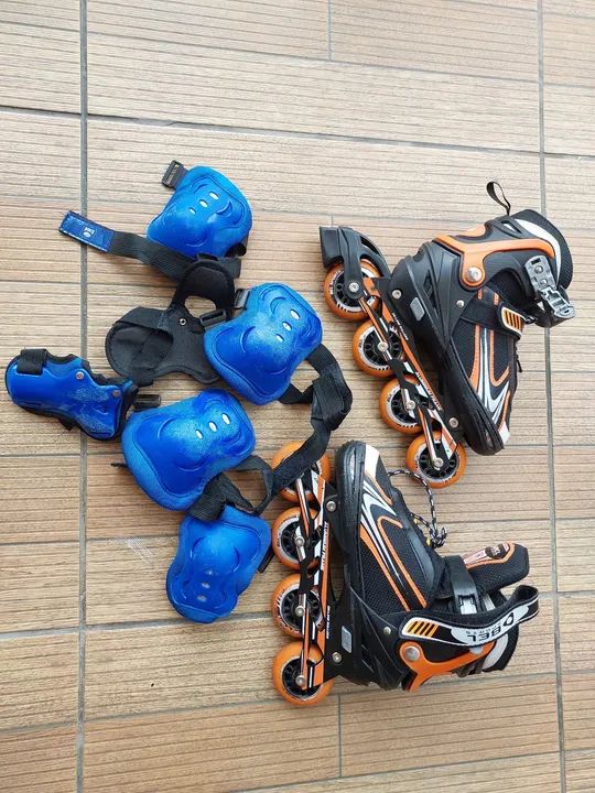 Patins Inline Infantil + Proteções pouco usado - Foto 2