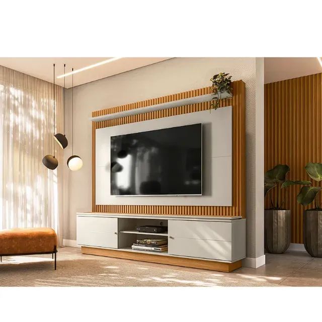 Estante Guararapes para Tv Até 75 Polegadas Ripado com Led 2 Portas Linea 2,15