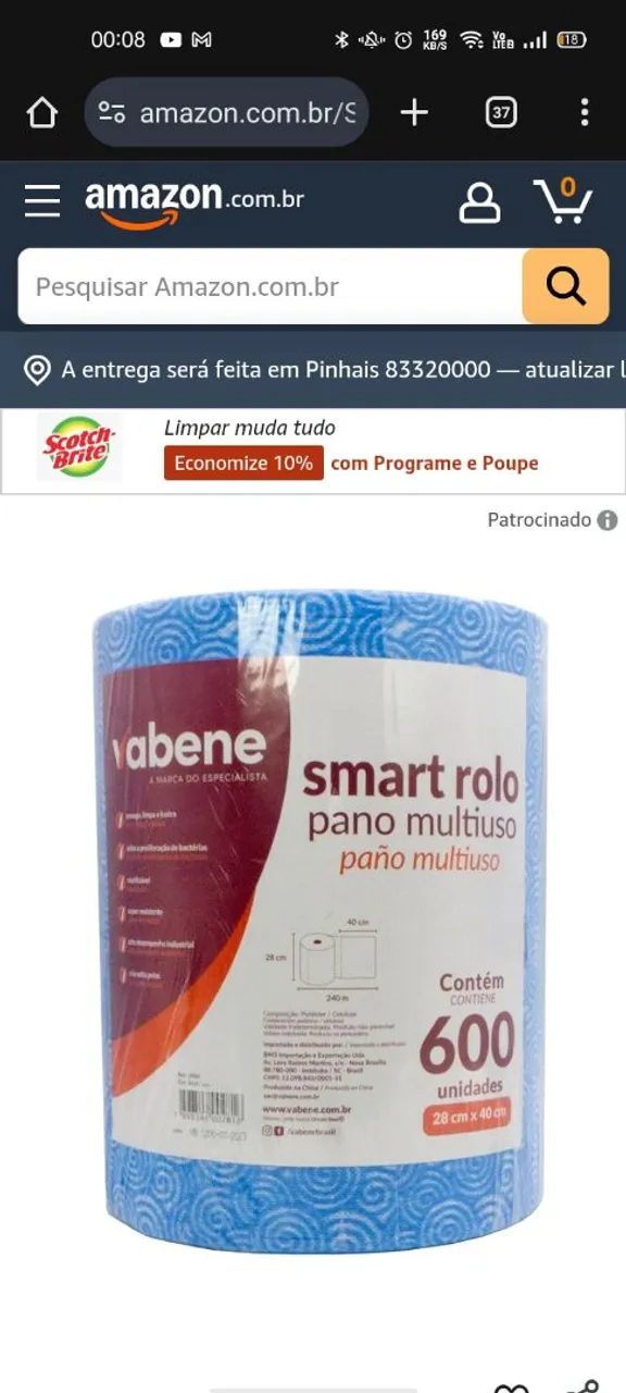 Smart Rolo Pano Multiuso Vabene Bobina - 600 Panos