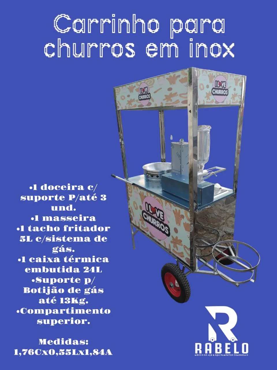 Carrinho de Churros em Inox Completo em até 10x sem juros no cartão