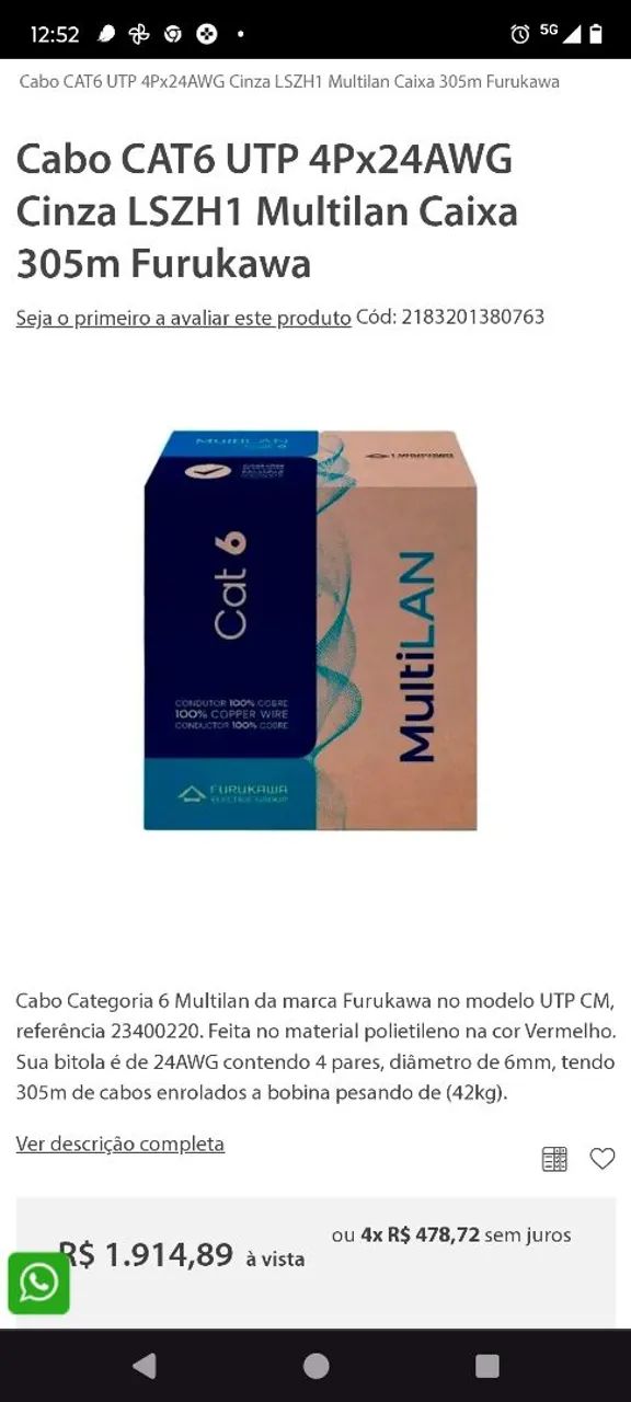 Cabo de Rede Cat 6 MultiLAN Furukawa 100% Cobre - Foto 2