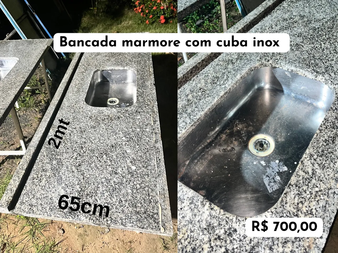 2 Bancadas de mármore com cuba inox