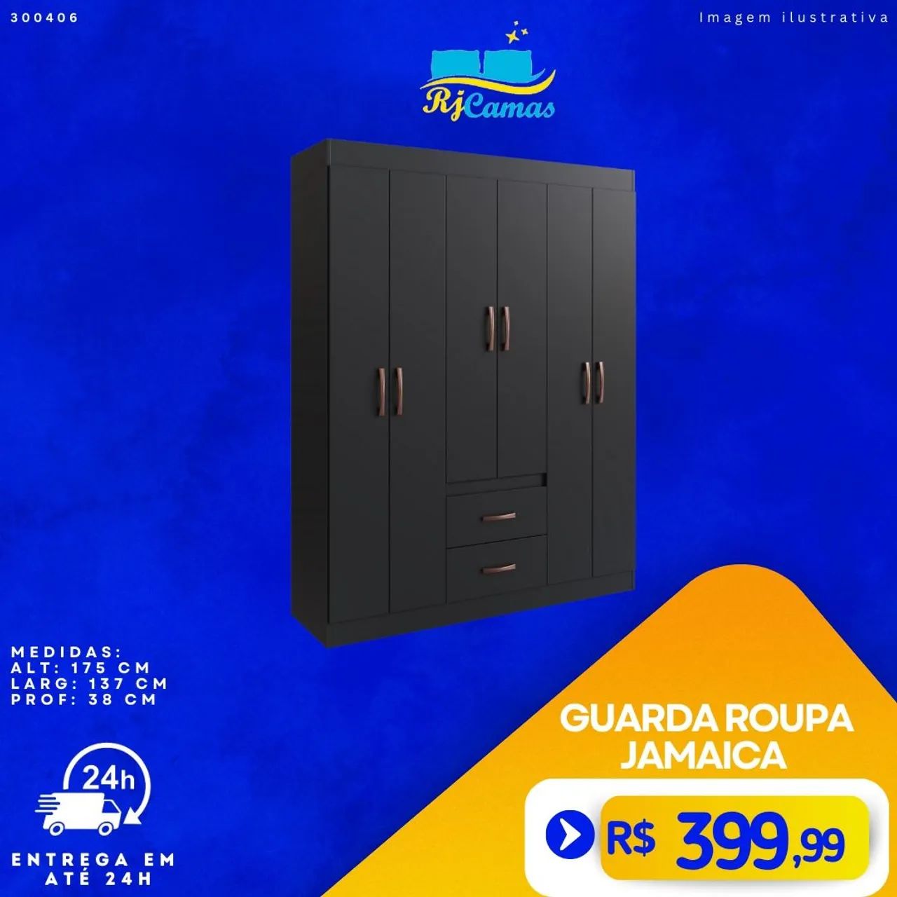 Guarda-Roupa Jamaica 6 Portas Preto