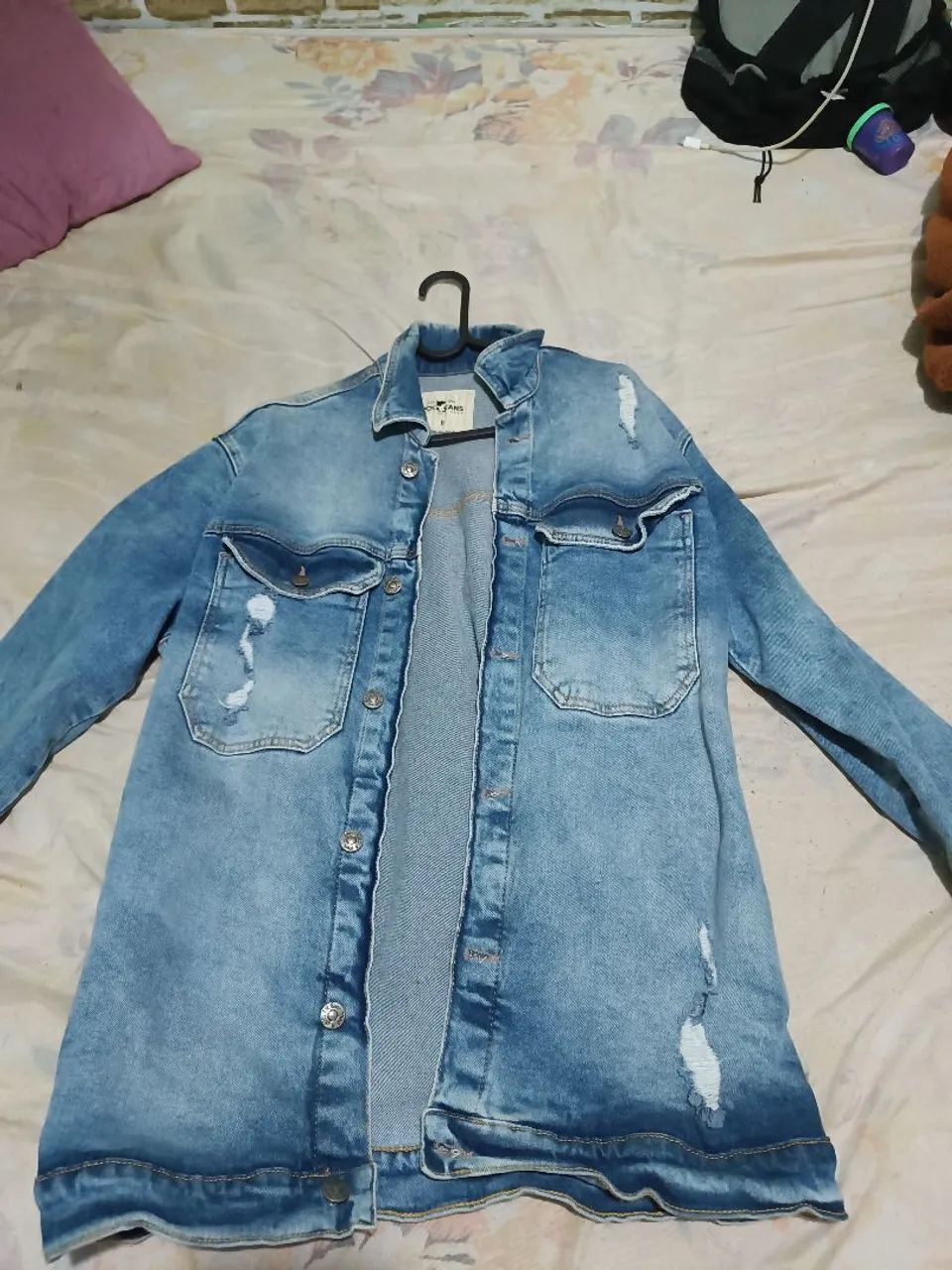 Jaqueta Jeans Destroyed tamanho P