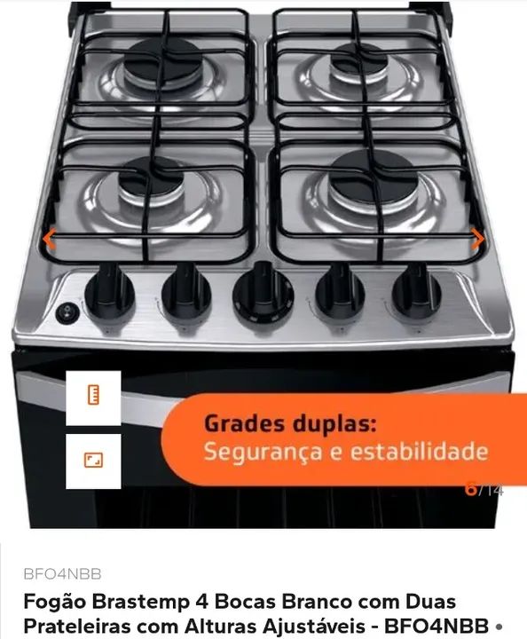 Fogão Brastemp 4 Bocas Branco com Duas Prateleiras com Alturas Ajustáveis - BFO4NBB - Foto 4