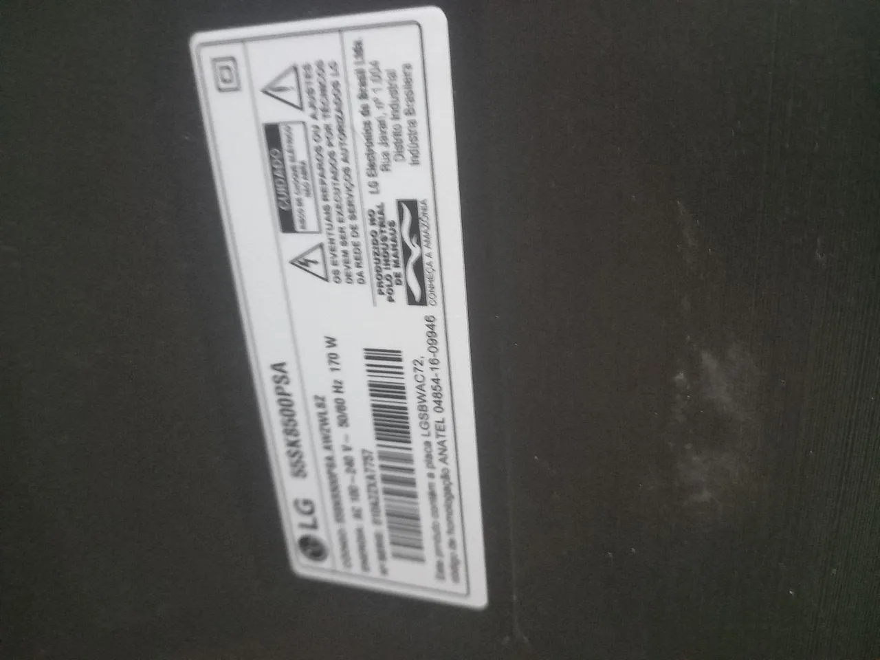 Etiqueta Identificação TV LG 55SK8500PSA