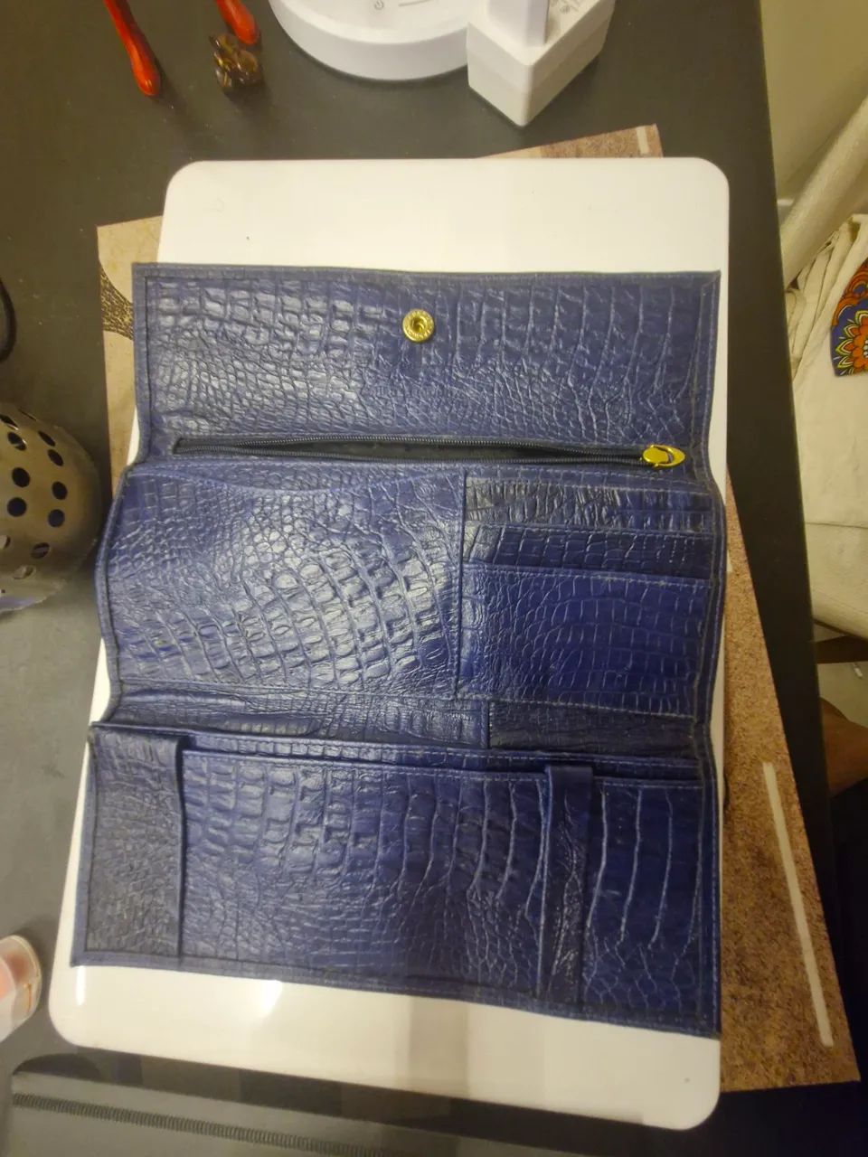 Carteira de couro azul  - Foto 2
