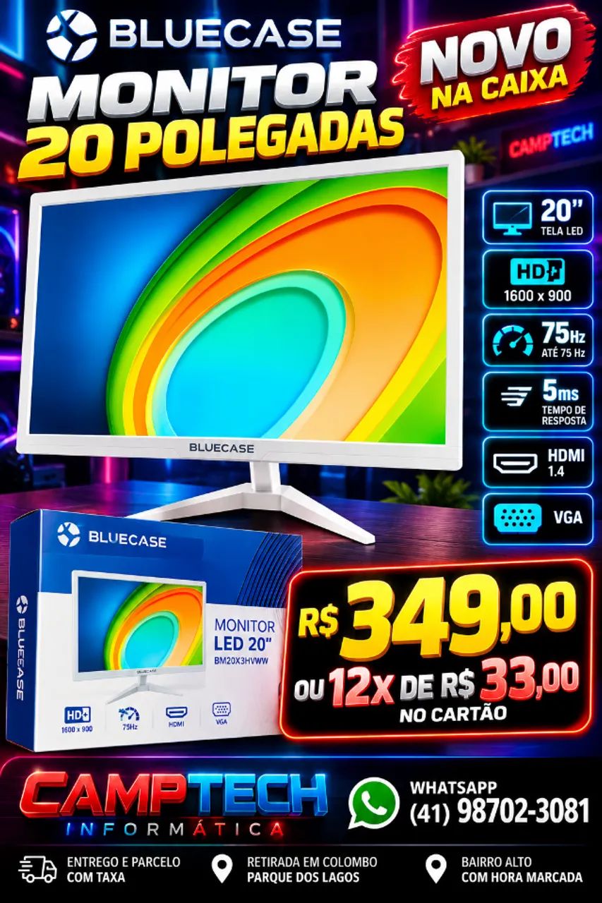 Monitor Bluecase 20 Polegadas LED HDMI VGA 75Hz Branco *Entrego*parcelo