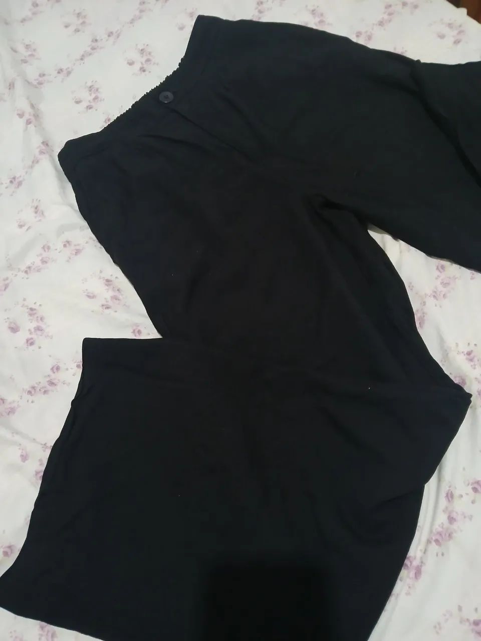 Calça preta de linho pantalona 