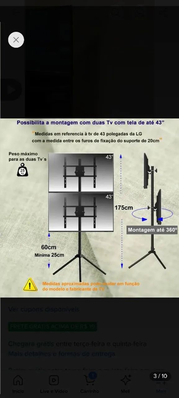 Suporte tripé para TVs e monitores. - Foto 3