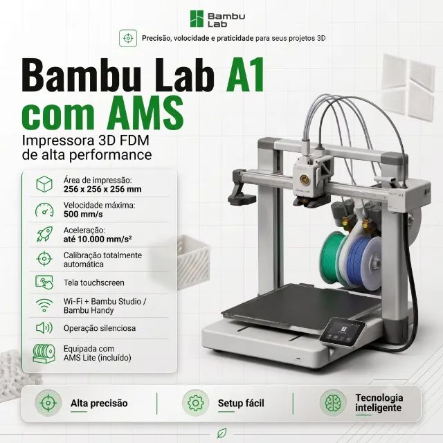 Impressora 3D BambuLab A1 Combo AMS Com NF e Garantia