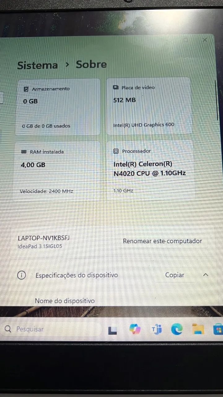 ? Notebook Lenovo IdeaPad 3 15,6" - R$ 1.200,00