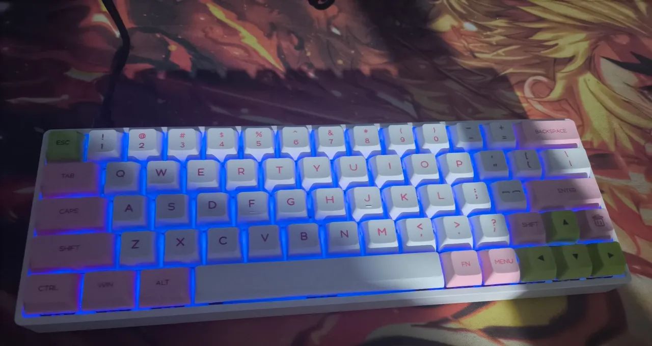 Teclado Mecânico Skyloong GK6X RGB 60% Branco Rosa e Verde - Foto 6