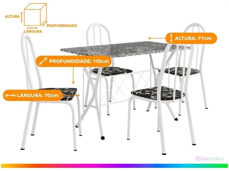 Mesa de Jantar 4 Cadeiras Retangular Branca Artefamol Ravena - Foto 5