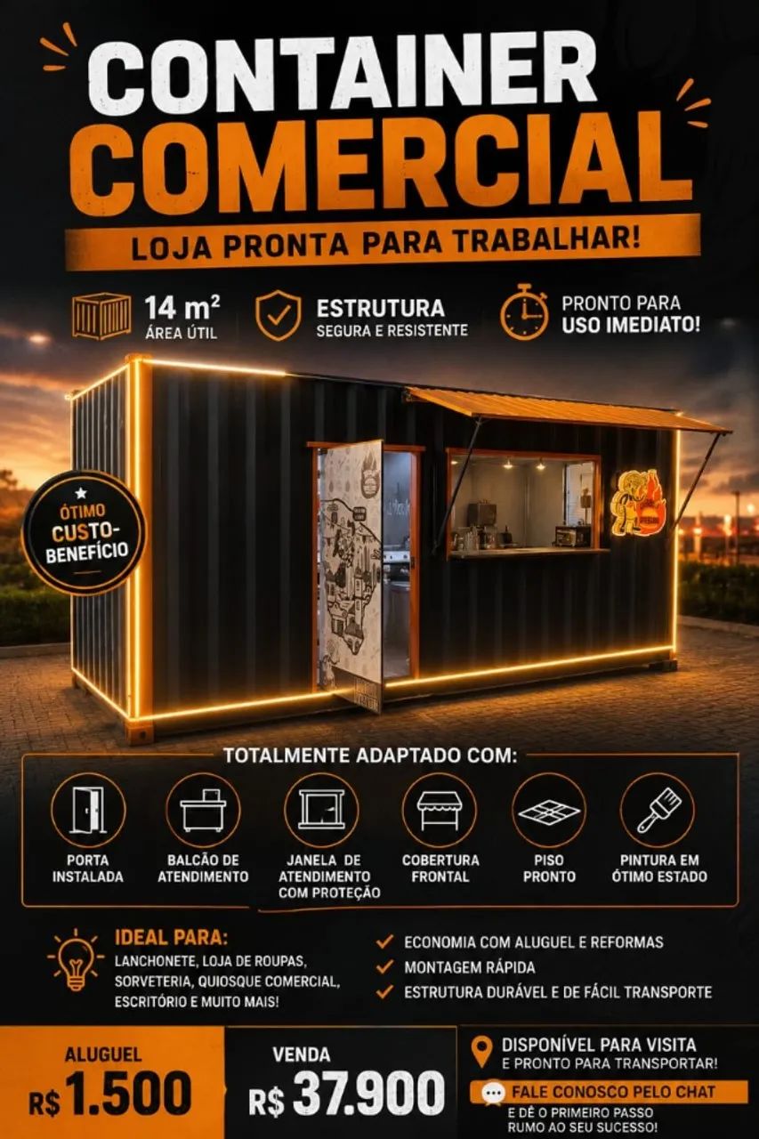 Container Comercial Montado - Loja Pronta para Trabalhar!