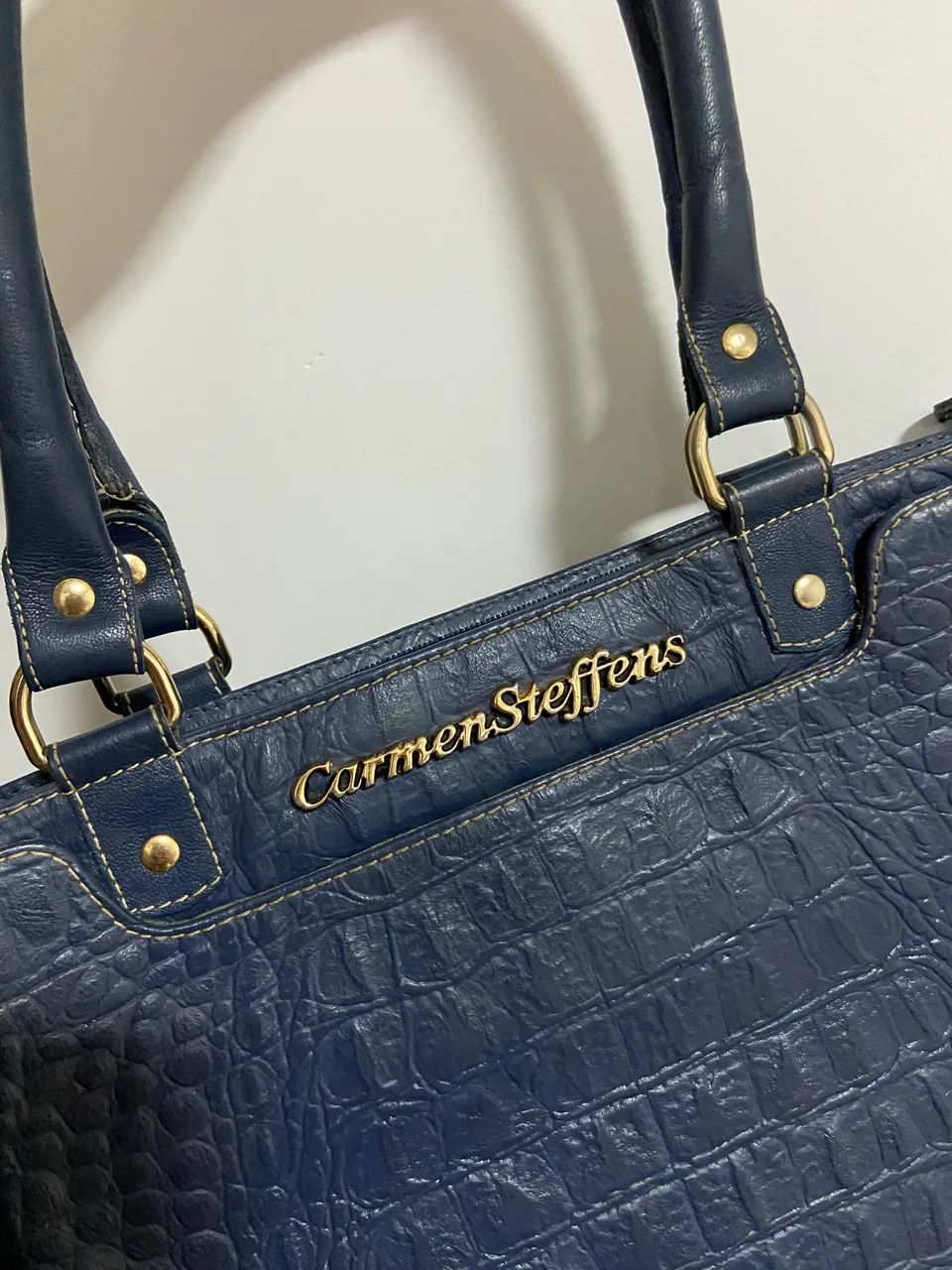 Bolsa Carmen Steffens Original Couro Azul Marinho - Foto 2