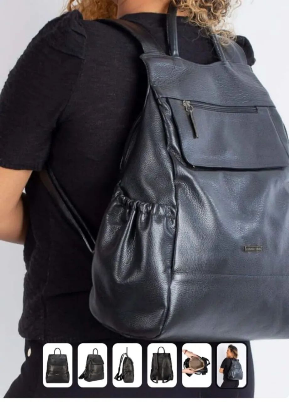 Mochila antifurto de couro Liso.  - Foto 5