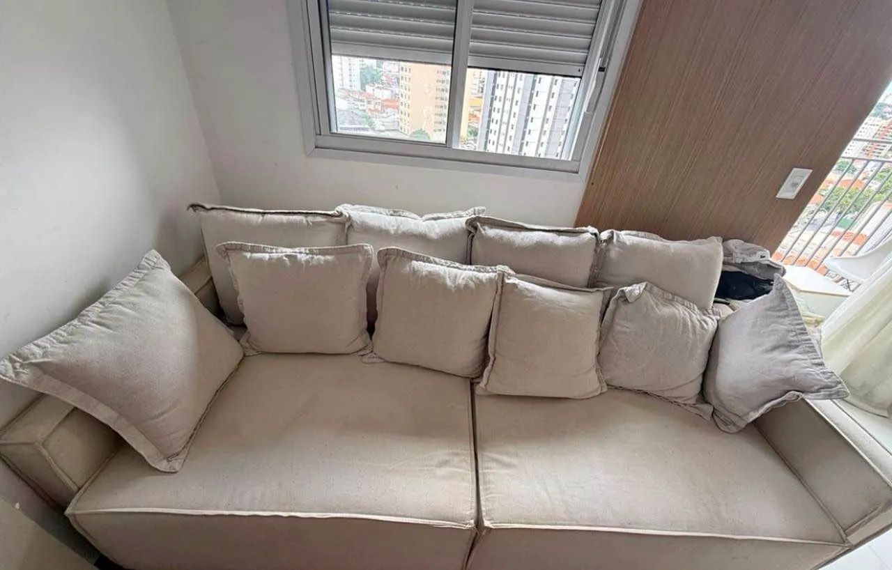 Sofá retrátil vira cama bege na cor linho com algodão macio  - Foto 2