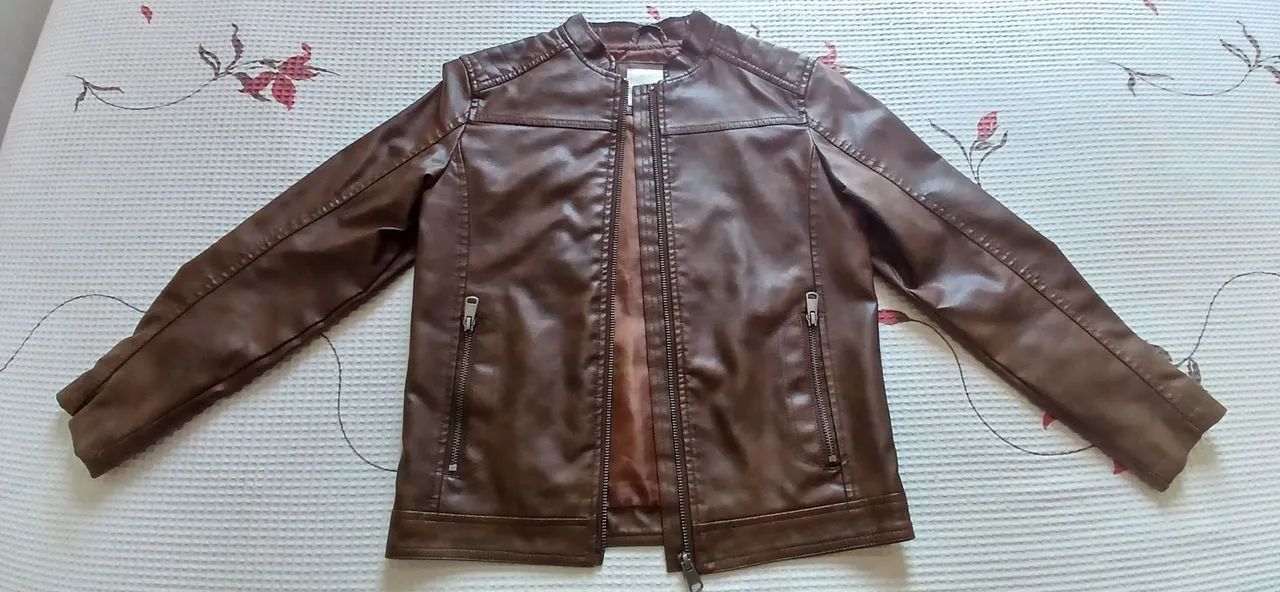 Jaqueta Infantil Estilo Couro Marrom Tam.10